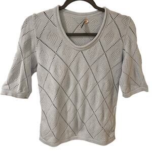 Estonia Natural Style Organic Diamond Knit Short Sleeve Sweater, Light Blue, S